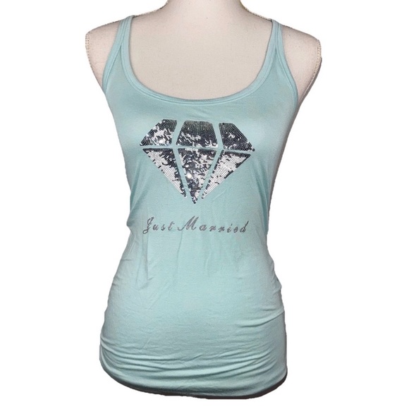 Victoria's Secret Tops - Victoria's Secret I Do Just‎ Married Medium Aqua Blue Tank Sequins Honeymoon